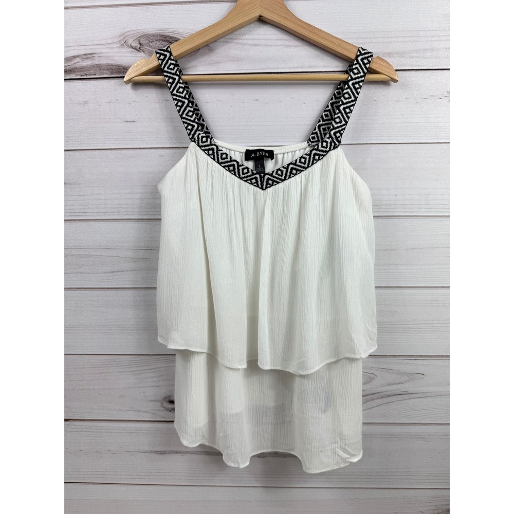 A.‎ Byer White Sleeveless Tank Top Two Tier Layered Summer Casual Womens Small